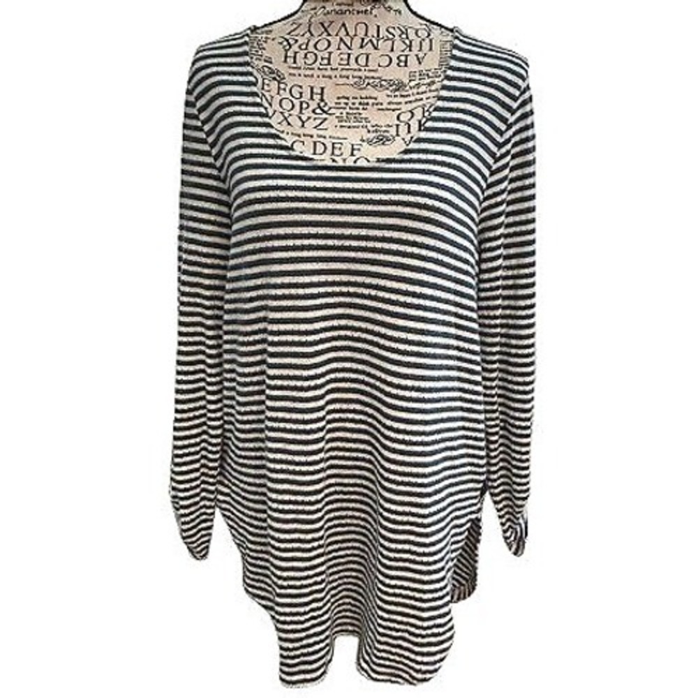 Anthropologie Navy Blue Stripped Oversized Shirt Parisian Lagenlook Fisherman